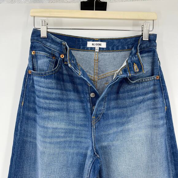 RE/DONE | The Marielou in Viper Blue Full Length 35in Inseam Wide Leg Jeans 25 - Picture 7 of 16